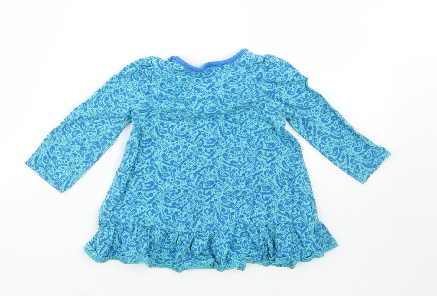 Mini Clube Girls Blue Floral Cotton T-Shirt Dress  Size 9-12 Months  Round Neck