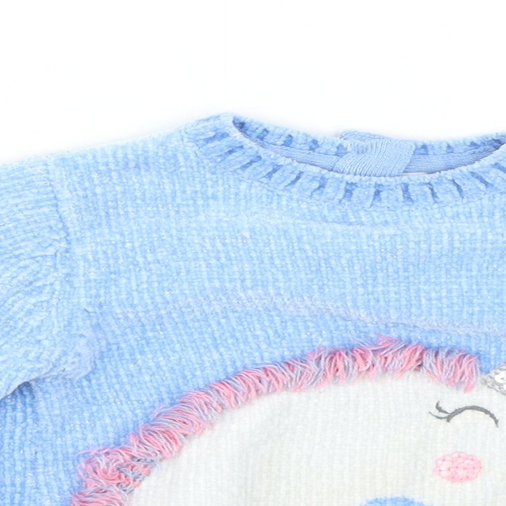 M&Co Girls Blue Round Neck  Polyester Pullover Jumper Size 2-3 Years   - unicorn