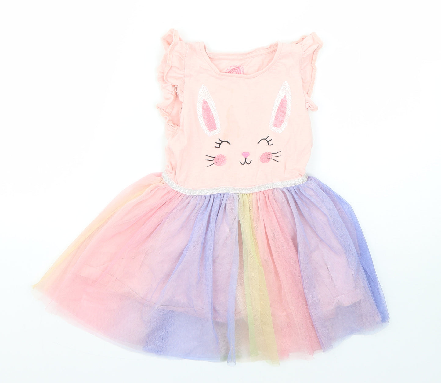 F&F Girls Pink  Cotton Tutu Dress  Size 2-3 Years  Round Neck  - rabbit