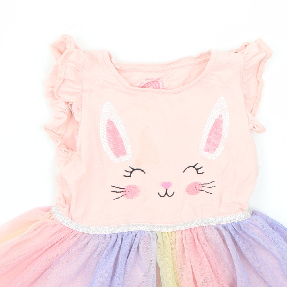 F&F Girls Pink  Cotton Tutu Dress  Size 2-3 Years  Round Neck  - rabbit
