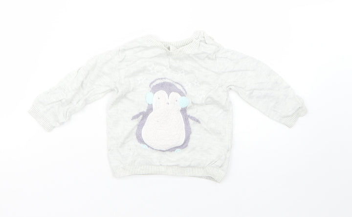 Mini Club Girls Grey Viscose Pullover Jumper Size 6-9 Months - penguin