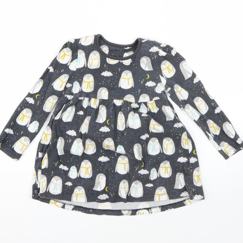 Mini Clube Girls Black  Cotton T-Shirt Dress  Size 2-3 Years  Round Neck  - penguins