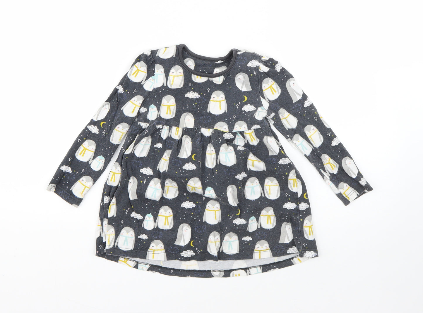 Mini Clube Girls Black  Cotton T-Shirt Dress  Size 2-3 Years  Round Neck  - penguins