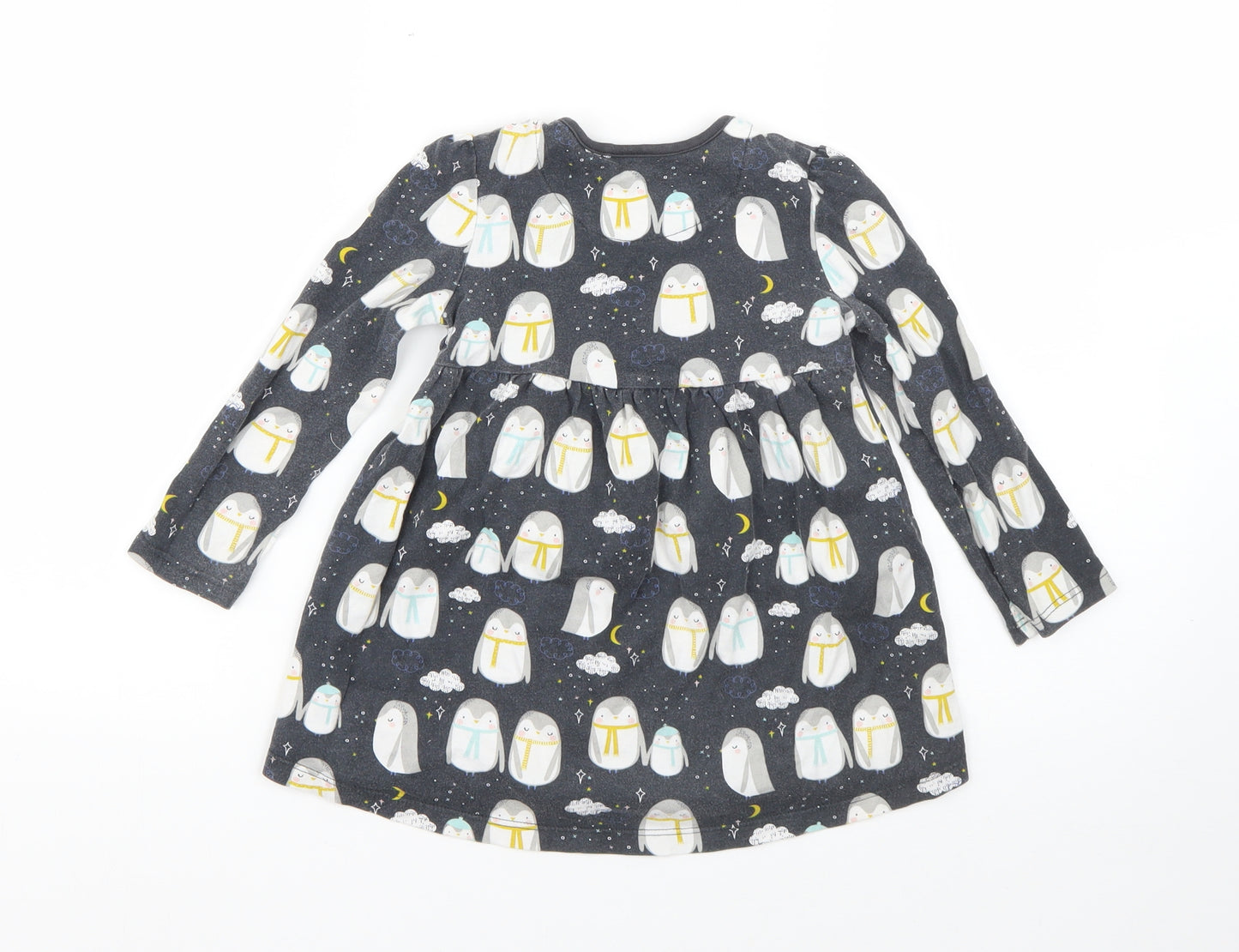 Mini Clube Girls Black  Cotton T-Shirt Dress  Size 2-3 Years  Round Neck  - penguins