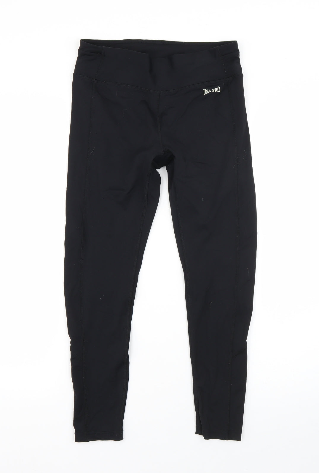 USA Pro Womens Black  Nylon Compression Leggings Size 10 L21 in Regular
