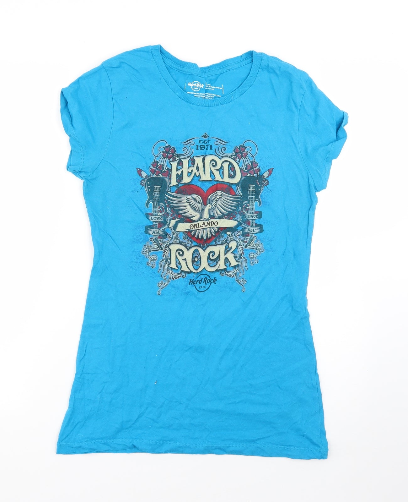 Hard Rock Cafe Womens Blue  Cotton Basic T-Shirt Size M Round Neck - orlando
