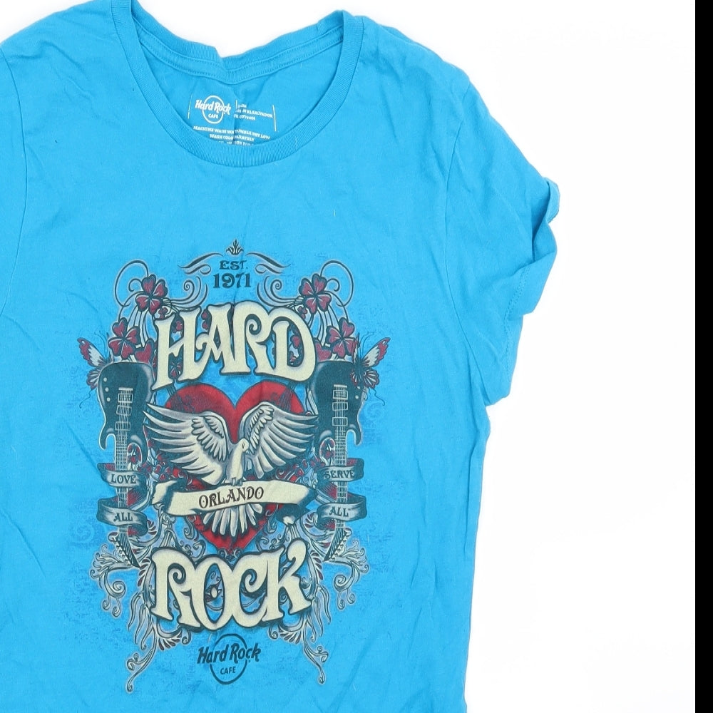 Hard Rock Cafe Womens Blue  Cotton Basic T-Shirt Size M Round Neck - orlando