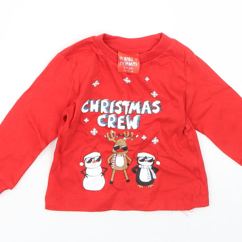Preworn Baby Red  Cotton  Pyjama Top Size 6-9 Months   - christmas