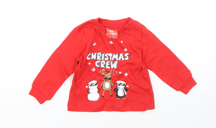 Preworn Baby Red  Cotton  Pyjama Top Size 6-9 Months   - christmas