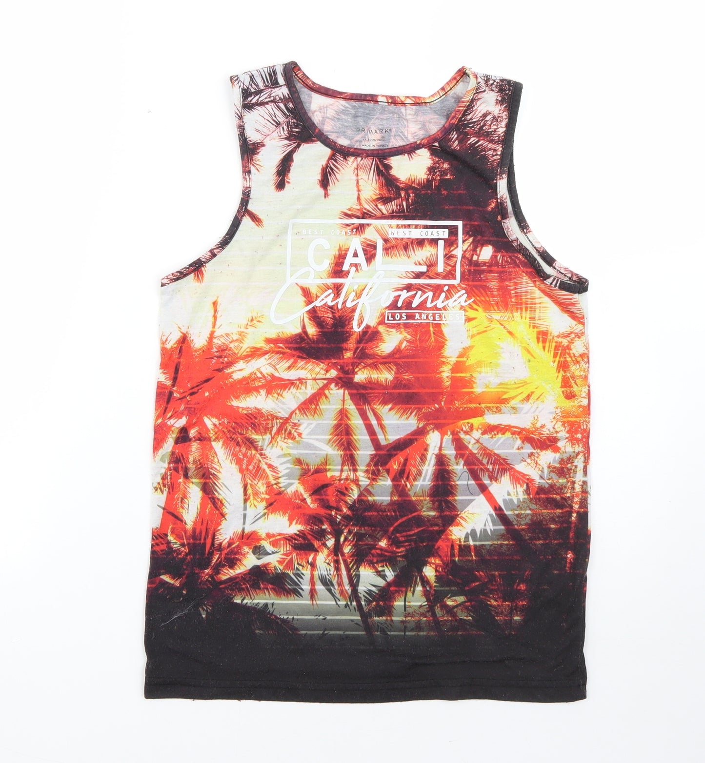 Primark Boys Orange  Polyester Basic Tank Size 11-12 Years Round Neck  - palm trees