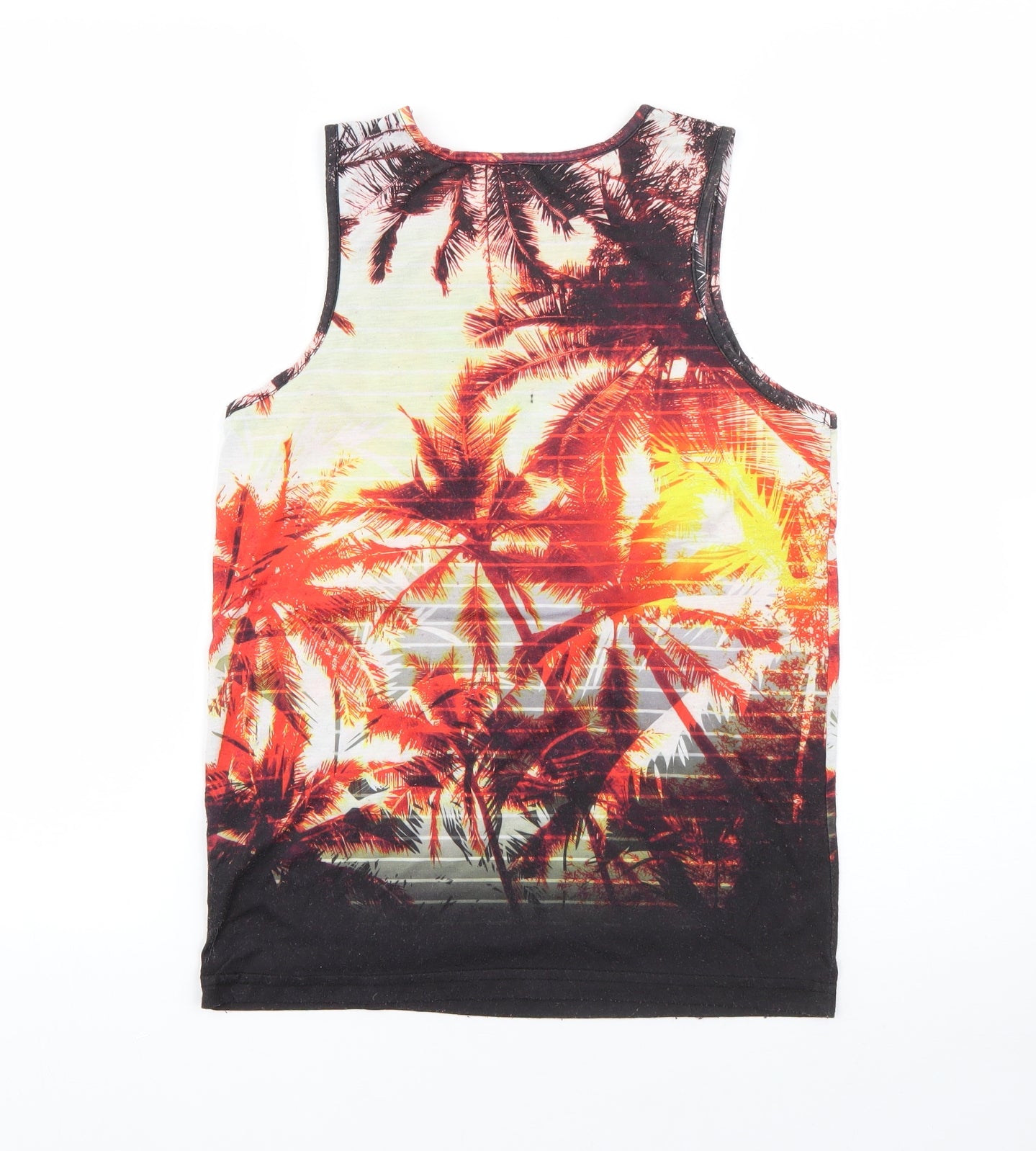 Primark Boys Orange  Polyester Basic Tank Size 11-12 Years Round Neck  - palm trees