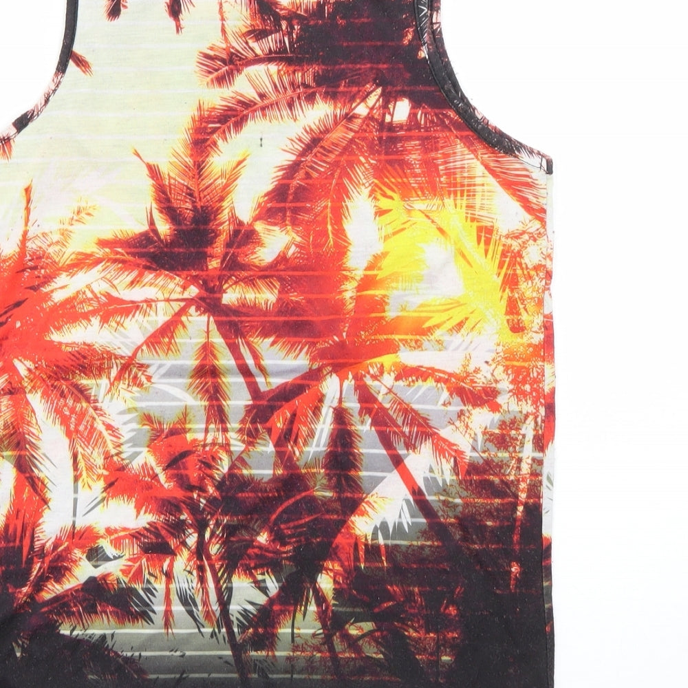 Primark Boys Orange  Polyester Basic Tank Size 11-12 Years Round Neck  - palm trees