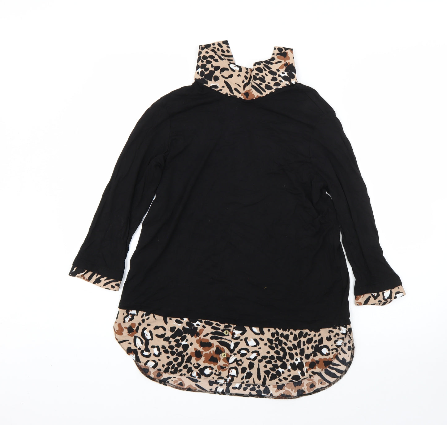 Dorothy Perkins Womens Black Collared Animal Print Polyester Pullover Jumper Size 10