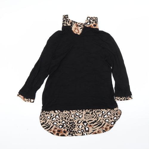Dorothy Perkins Womens Black Collared Animal Print Polyester Pullover Jumper Size 10
