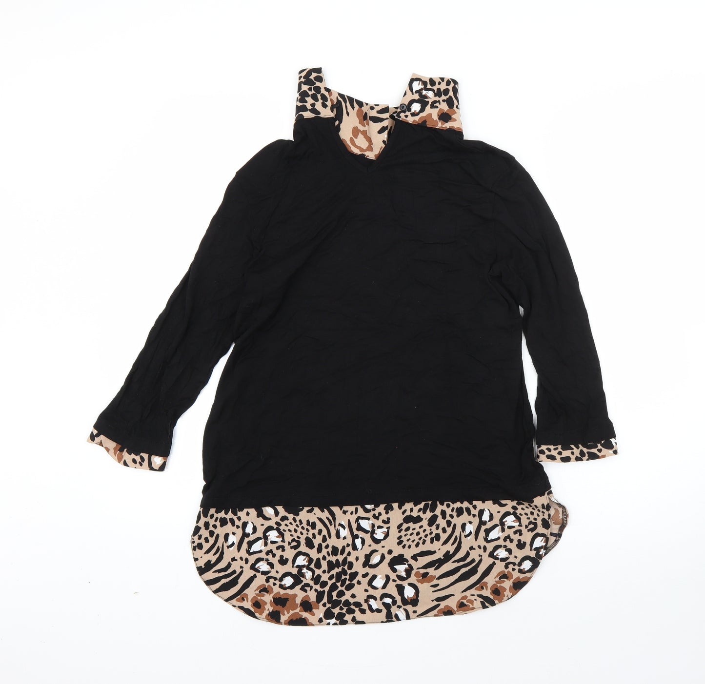 Dorothy Perkins Womens Black Collared Animal Print Polyester Pullover Jumper Size 10
