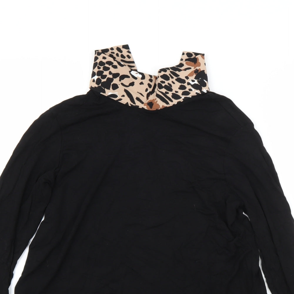 Dorothy Perkins Womens Black Collared Animal Print Polyester Pullover Jumper Size 10