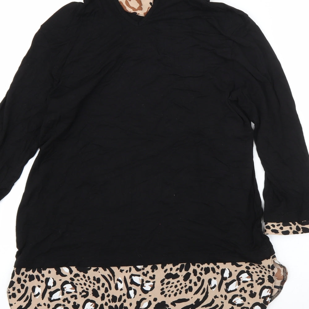 Dorothy Perkins Womens Black Collared Animal Print Polyester Pullover Jumper Size 10