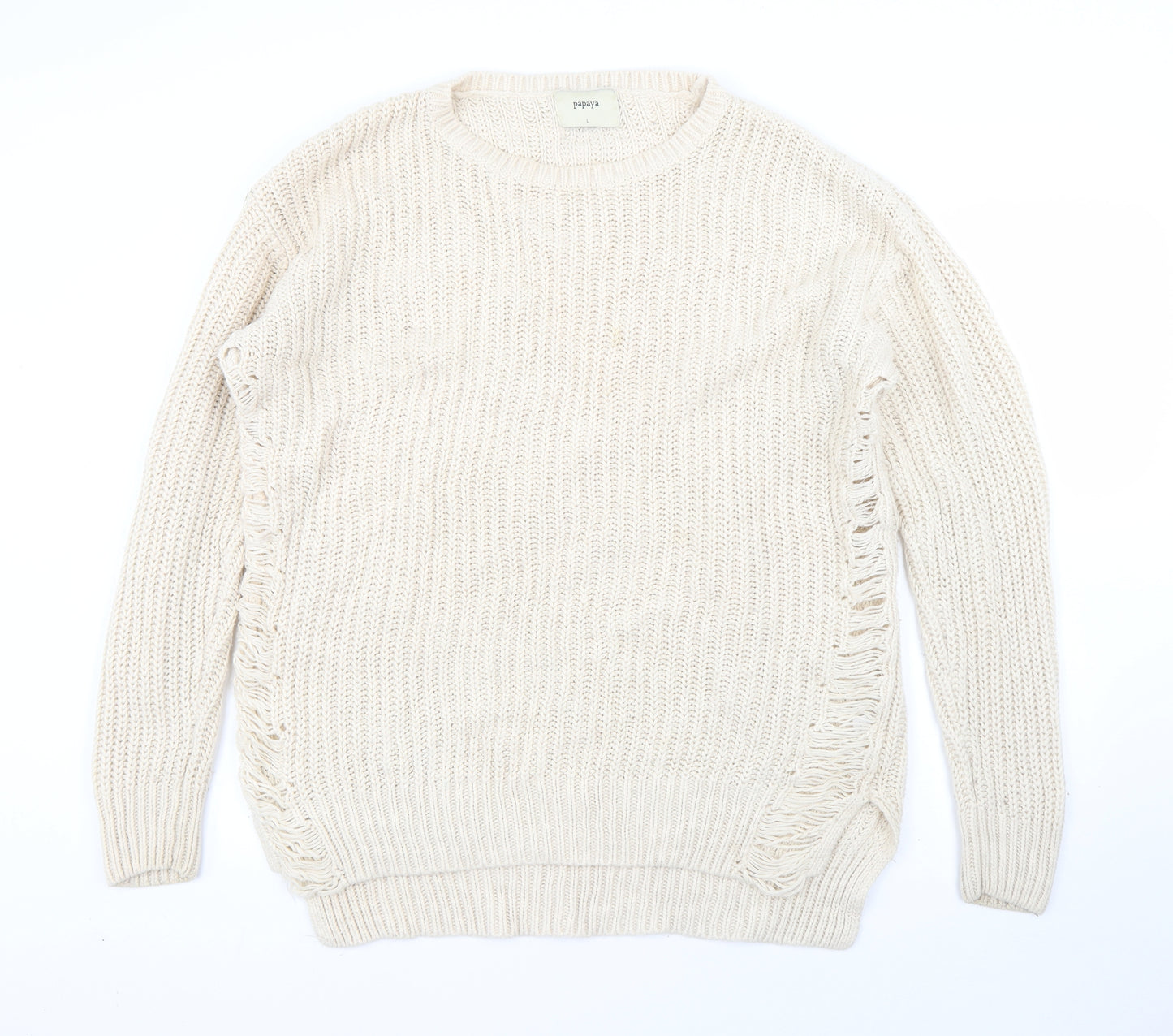 Papaya Womens Beige Round Neck  Acrylic Pullover Jumper Size L