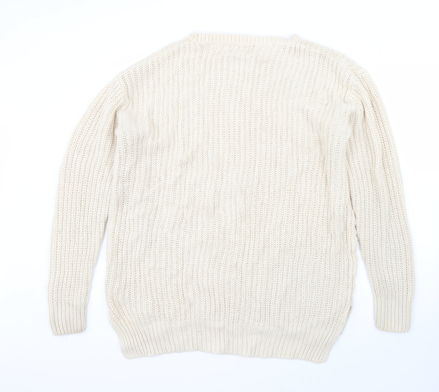 Papaya Womens Beige Round Neck  Acrylic Pullover Jumper Size L