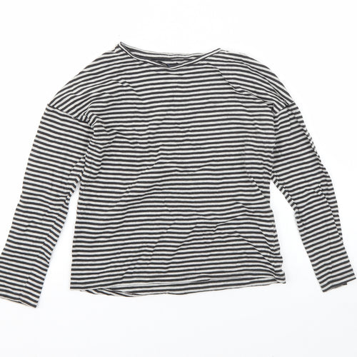 NEXT Girls Grey Striped Cotton Basic T-Shirt Size 9 Years Round Neck