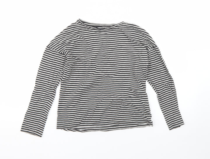 NEXT Girls Grey Striped Cotton Basic T-Shirt Size 9 Years Round Neck