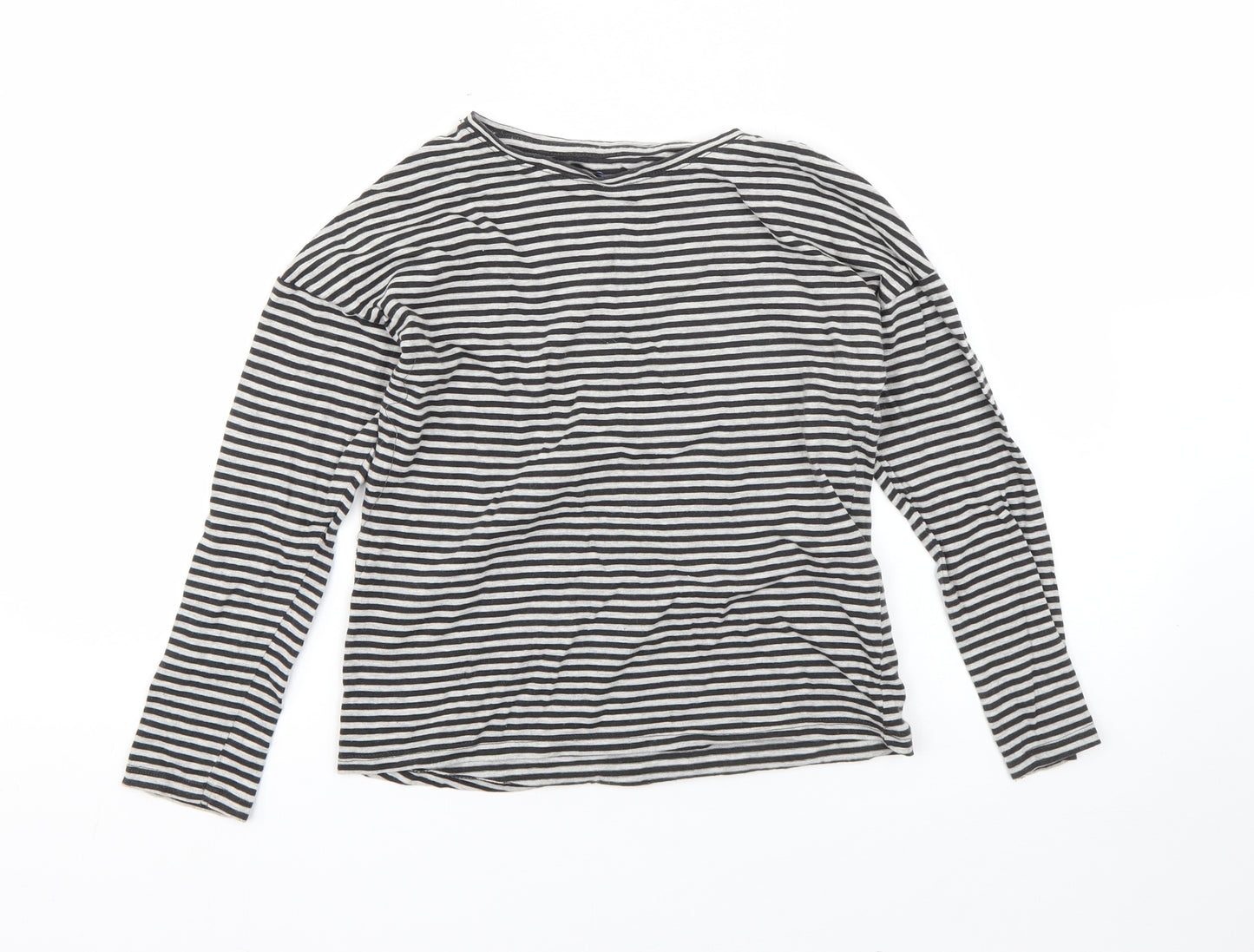 NEXT Girls Grey Striped Cotton Basic T-Shirt Size 9 Years Round Neck