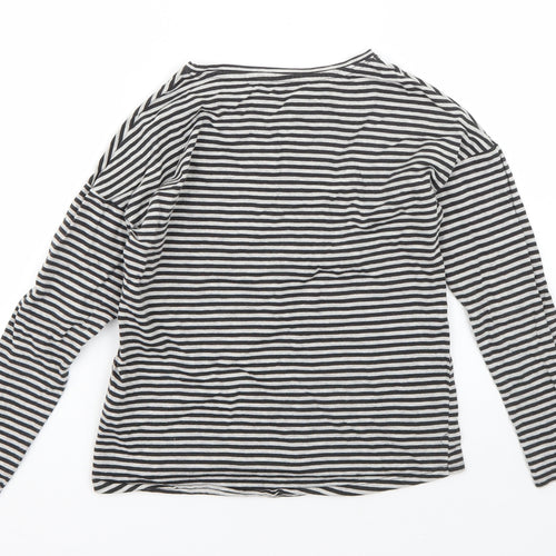 NEXT Girls Grey Striped Cotton Basic T-Shirt Size 9 Years Round Neck