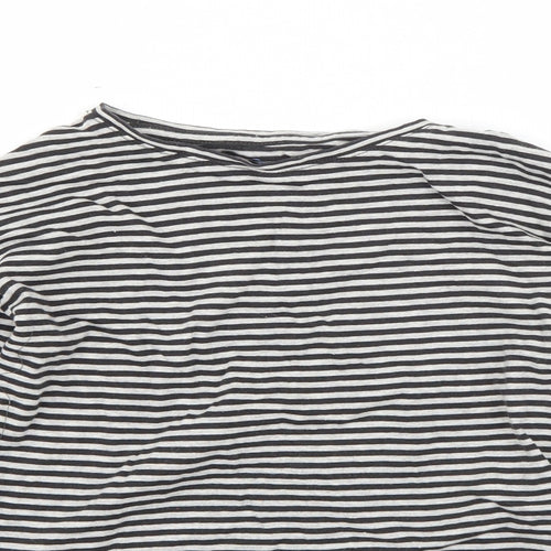 NEXT Girls Grey Striped Cotton Basic T-Shirt Size 9 Years Round Neck