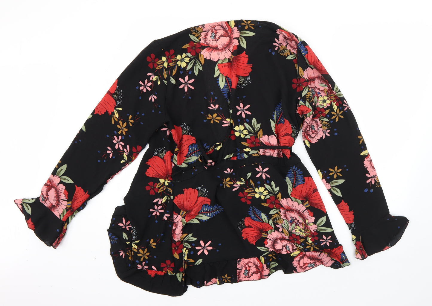 Boohoo Womens Black Round Neck Floral Polyester Cardigan Jumper Size 16