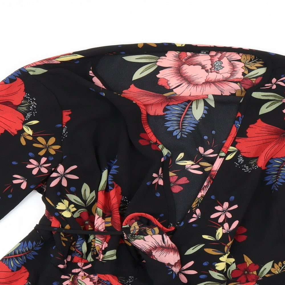 Boohoo Womens Black Round Neck Floral Polyester Cardigan Jumper Size 16