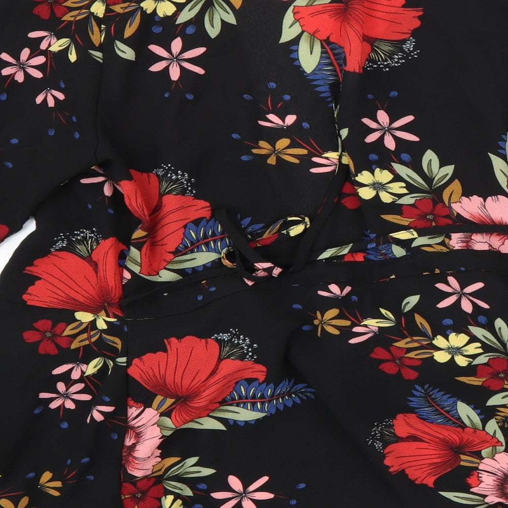 Boohoo Womens Black Round Neck Floral Polyester Cardigan Jumper Size 16