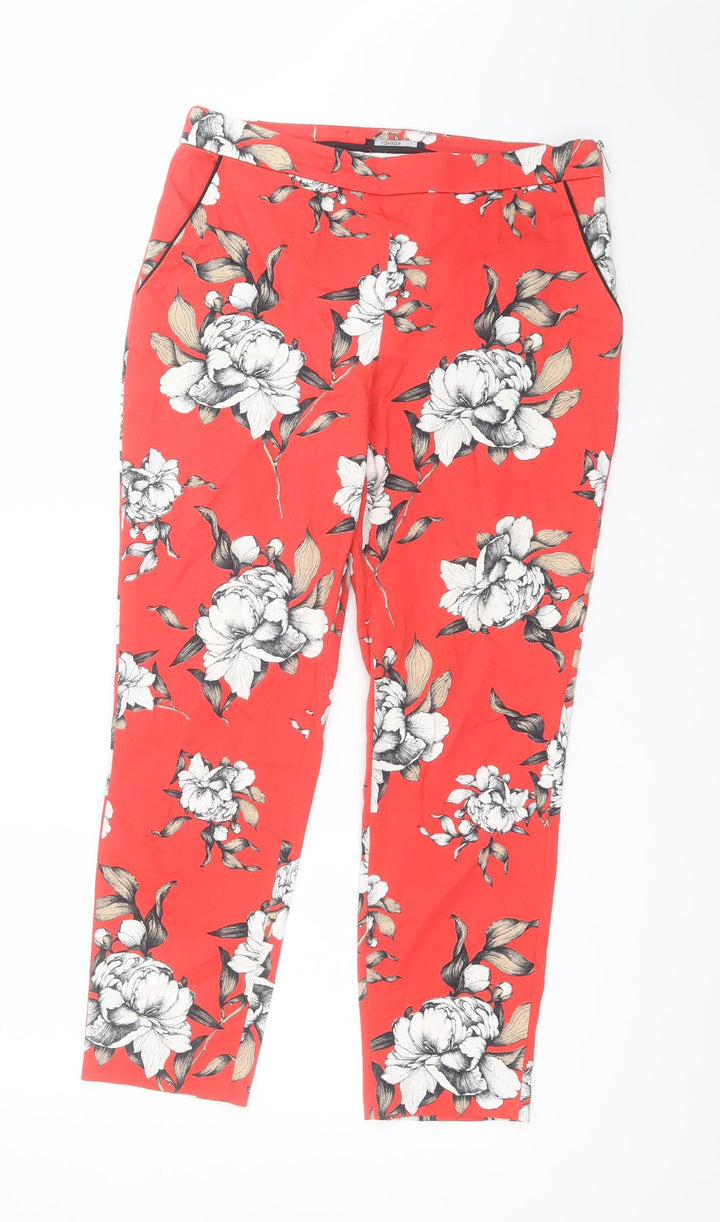 Marina Kaneva Womens Red Floral Viscose Dress Pants Trousers Size 14 L26 in Regular
