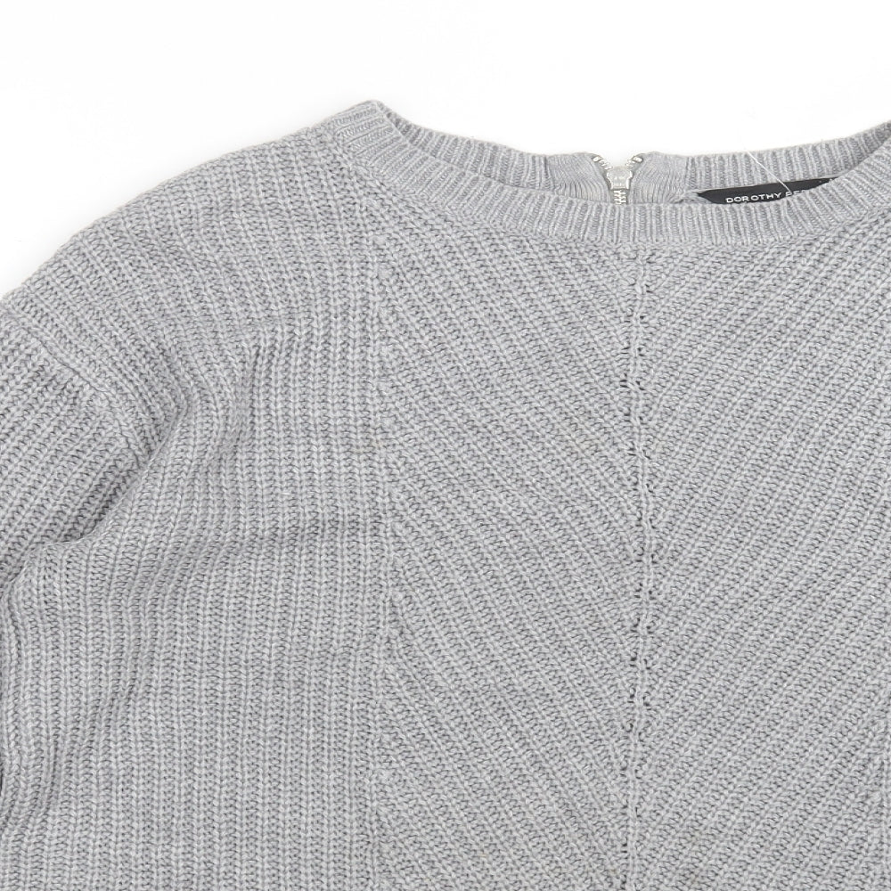 Dorothy Perkins Womens Grey  Acrylic Basic T-Shirt Size 14 Round Neck