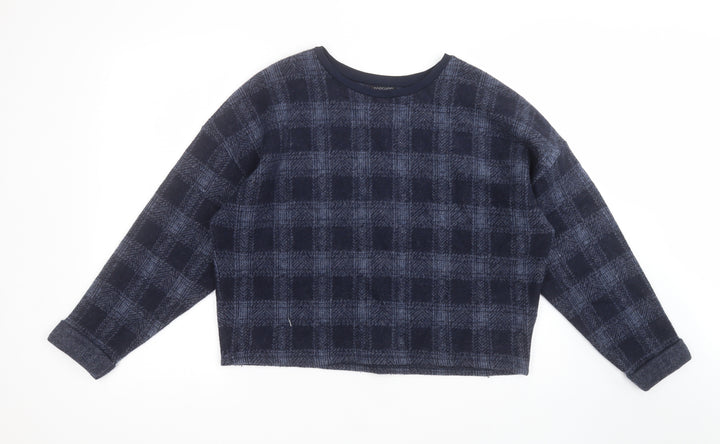Topshop Womens Blue Plaid Wool Pullover Sweatshirt Size 14