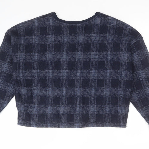 Topshop Womens Blue Plaid Wool Pullover Sweatshirt Size 14