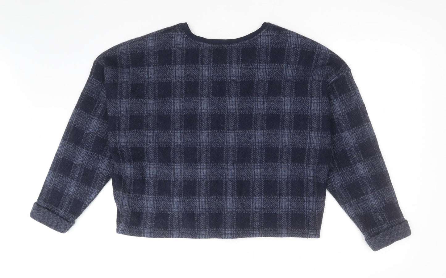 Topshop Womens Blue Plaid Wool Pullover Sweatshirt Size 14