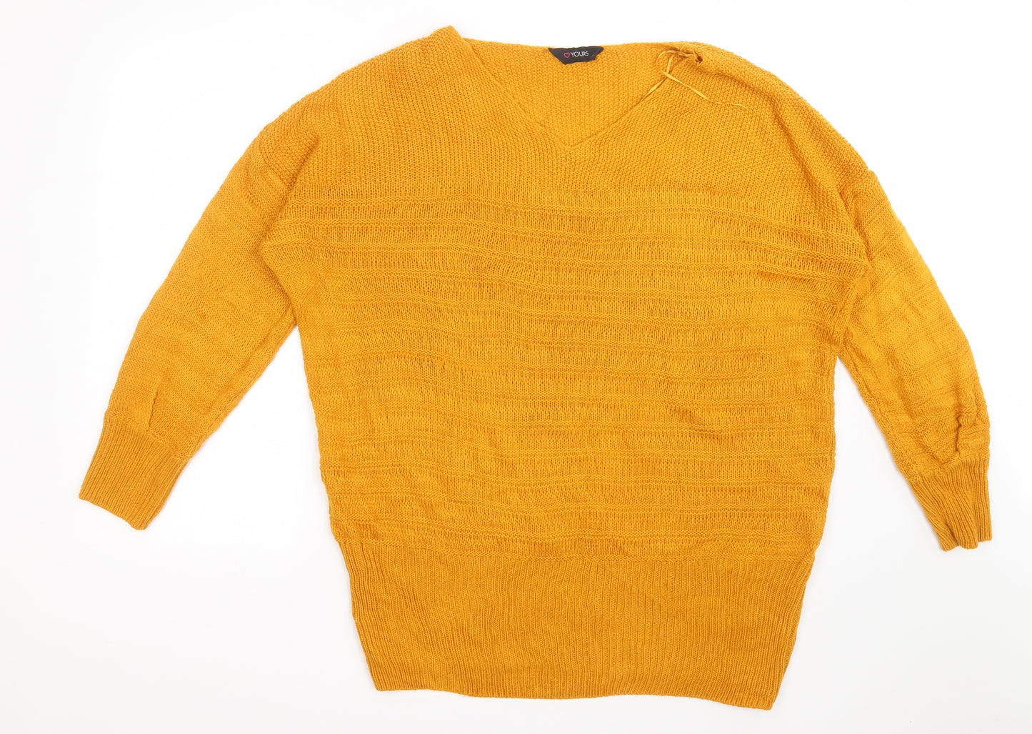 Yours Womens Yellow V-Neck  Acrylic Pullover Jumper Size 20
