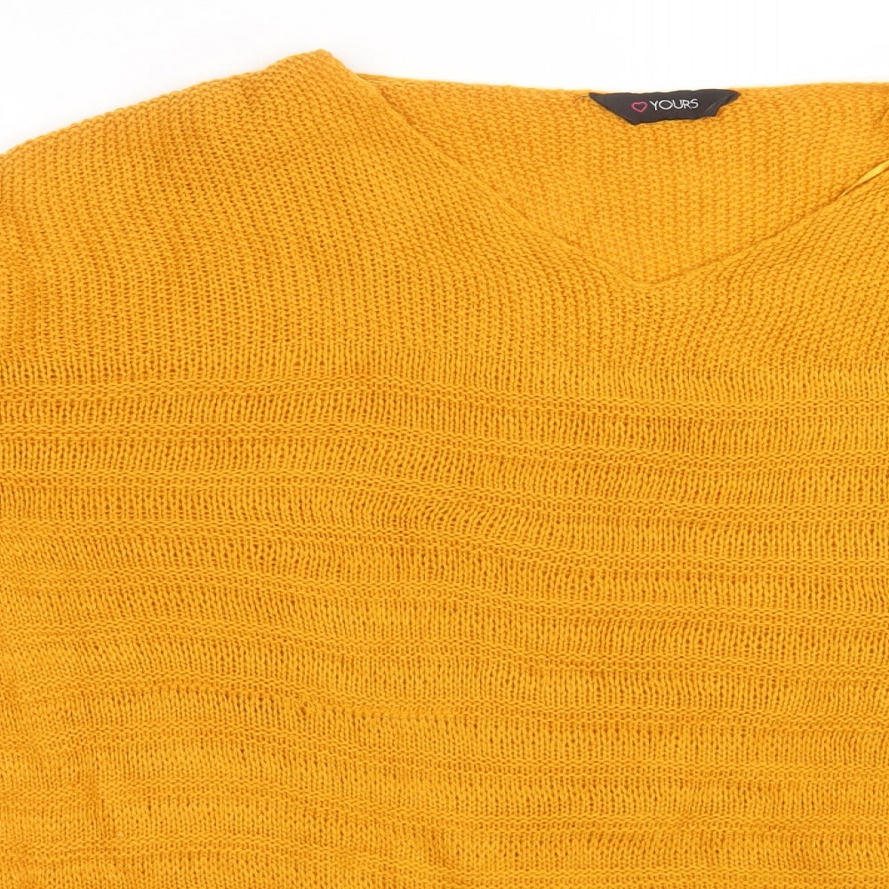 Yours Womens Yellow V-Neck  Acrylic Pullover Jumper Size 20