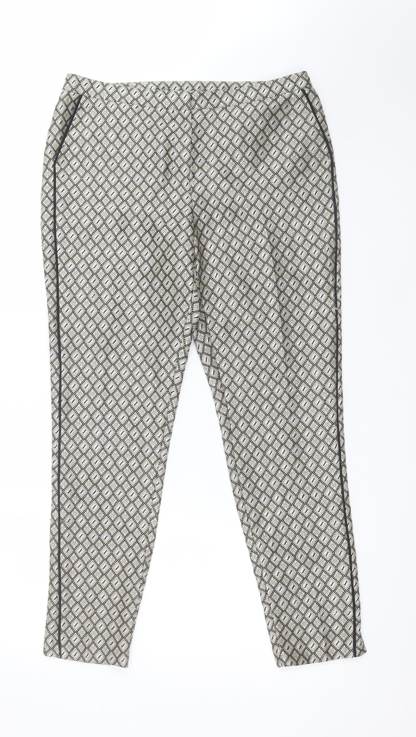 Peacocks Womens Multicoloured Argyle/Diamond Polyester Carrot Trousers Size 12 L29 in Regular