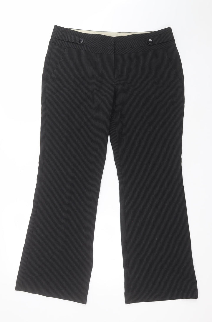 New Look Womens Black Striped Polyester Dress Pants Trousers Size 14 L30 in Regular