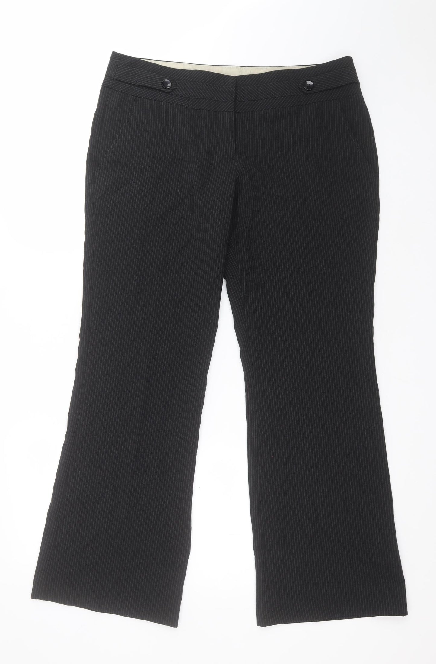 New Look Womens Black Striped Polyester Dress Pants Trousers Size 14 L30 in Regular