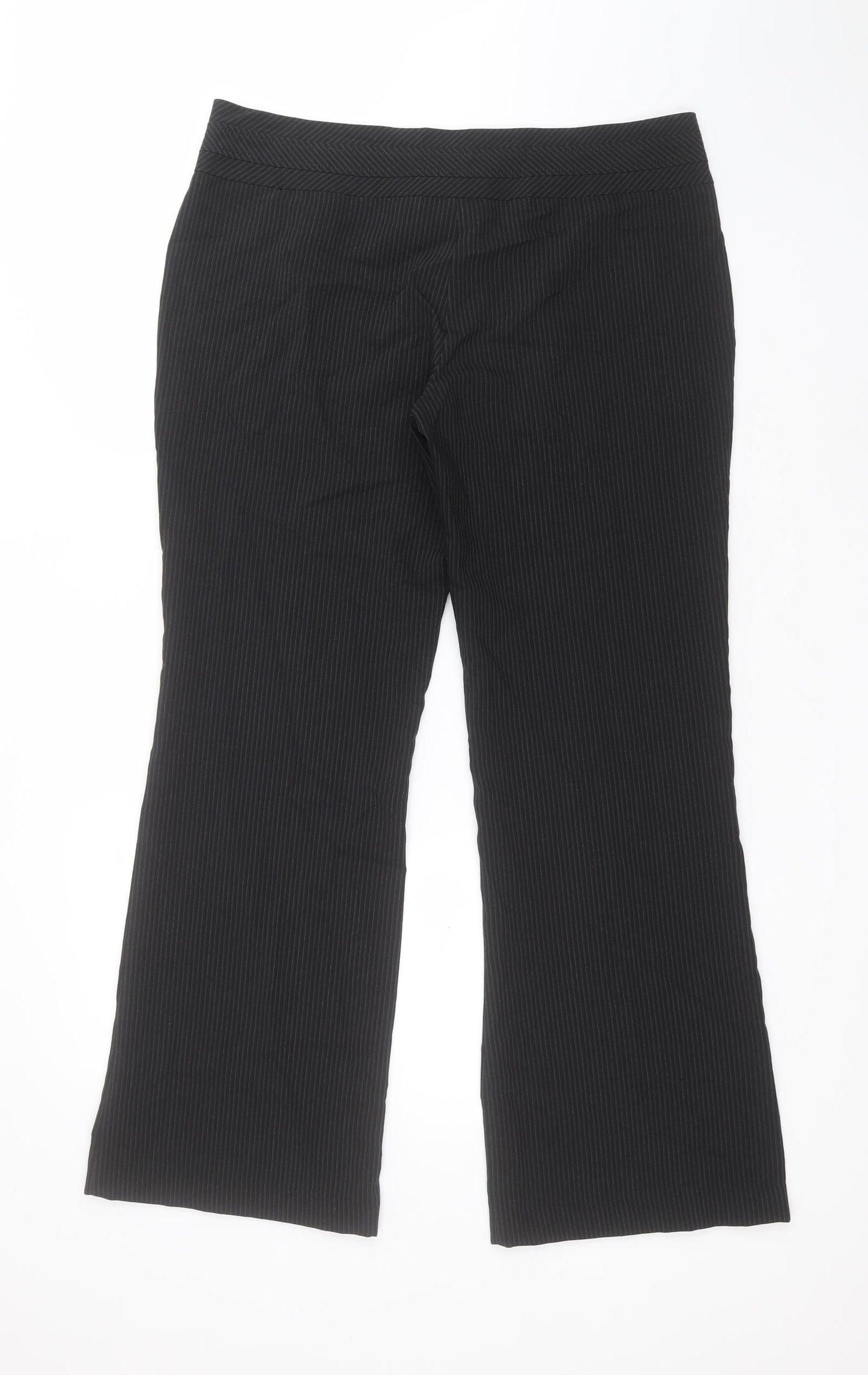New Look Womens Black Striped Polyester Dress Pants Trousers Size 14 L30 in Regular