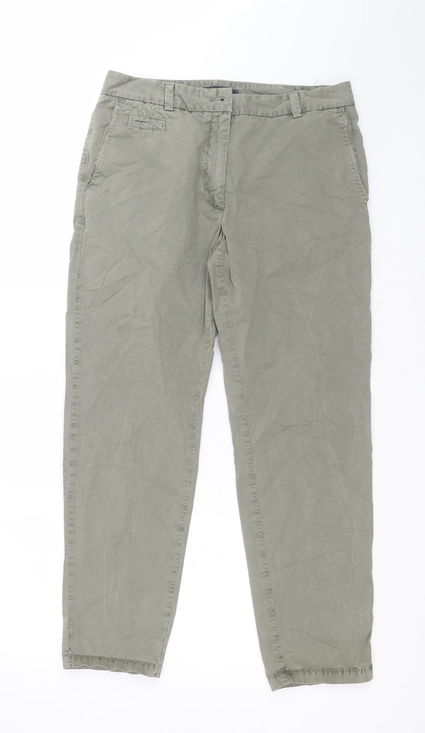 M&S Womens Green  Cotton Carrot Trousers Size 10 L26 in Regular