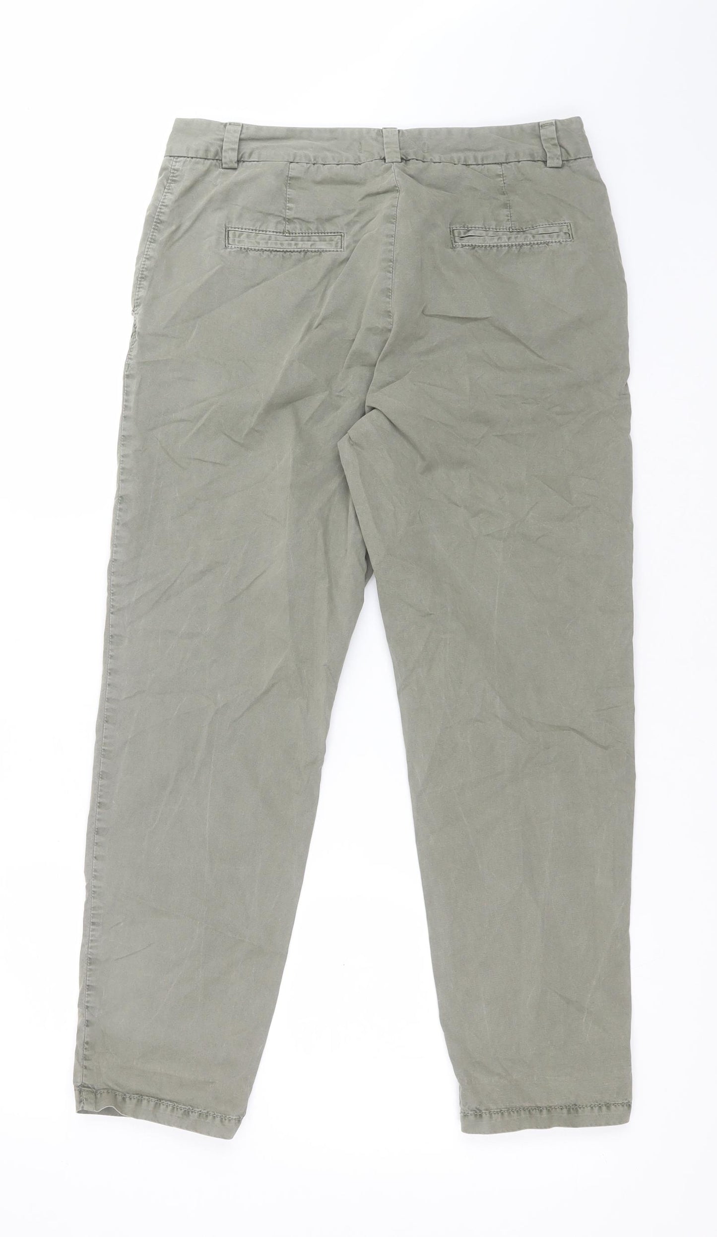 M&S Womens Green  Cotton Carrot Trousers Size 10 L26 in Regular