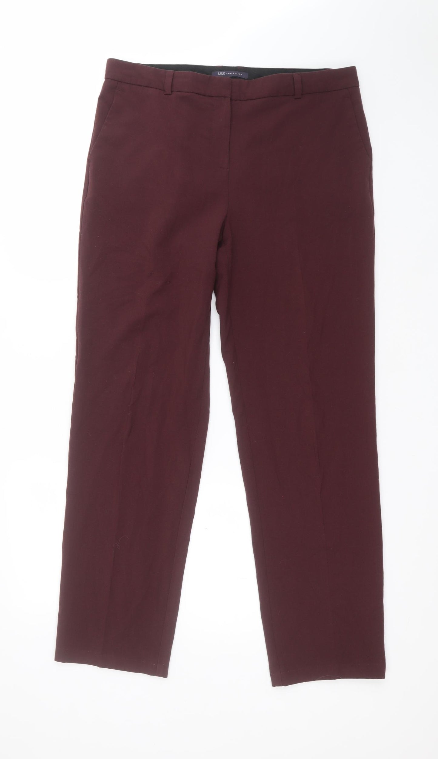 M&S Womens Brown  Polyester Carrot Trousers Size 14 L30 in Regular