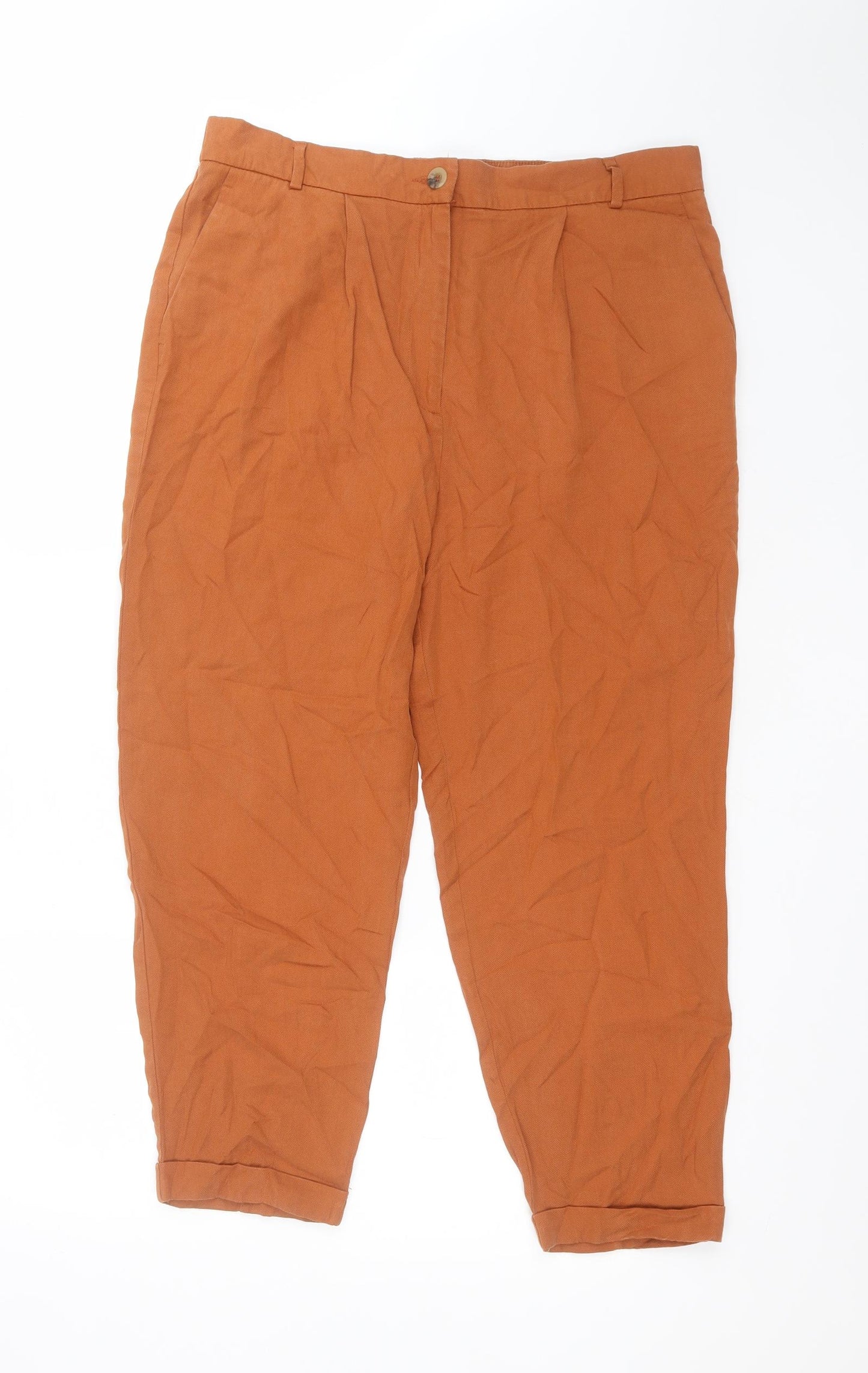 M&S Womens Brown  Lyocell Carrot Trousers Size 16 L24 in Regular