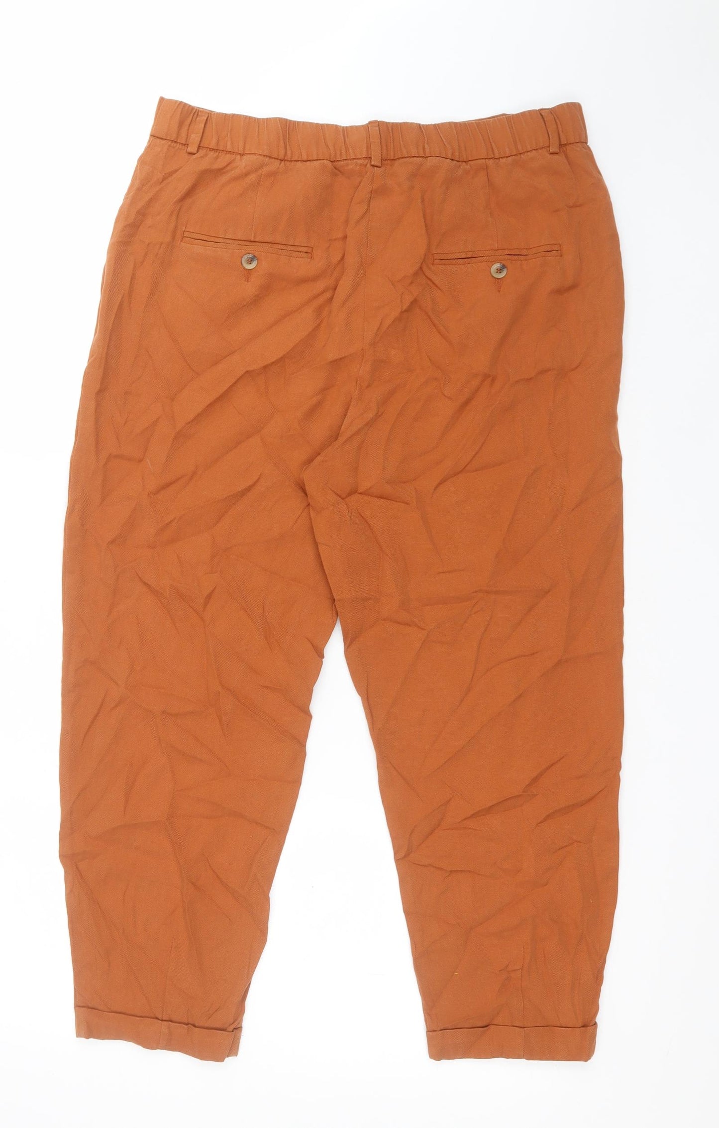 M&S Womens Brown  Lyocell Carrot Trousers Size 16 L24 in Regular