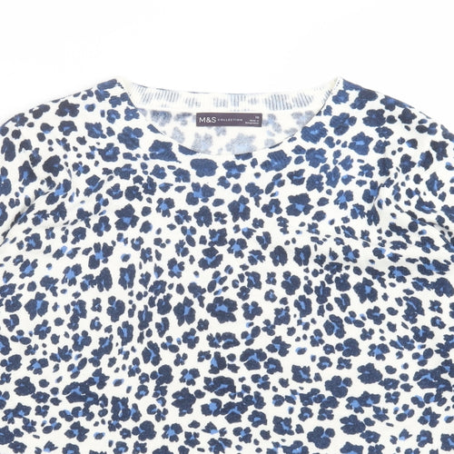 M&S Womens Multicoloured Animal Print Acrylic Basic T-Shirt Size 10 Round Neck