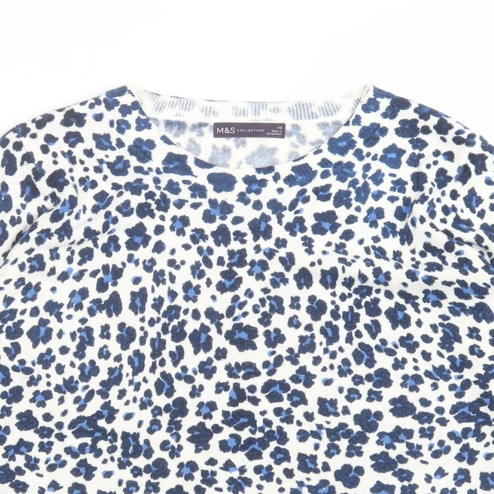 M&S Womens Multicoloured Animal Print Acrylic Basic T-Shirt Size 10 Round Neck