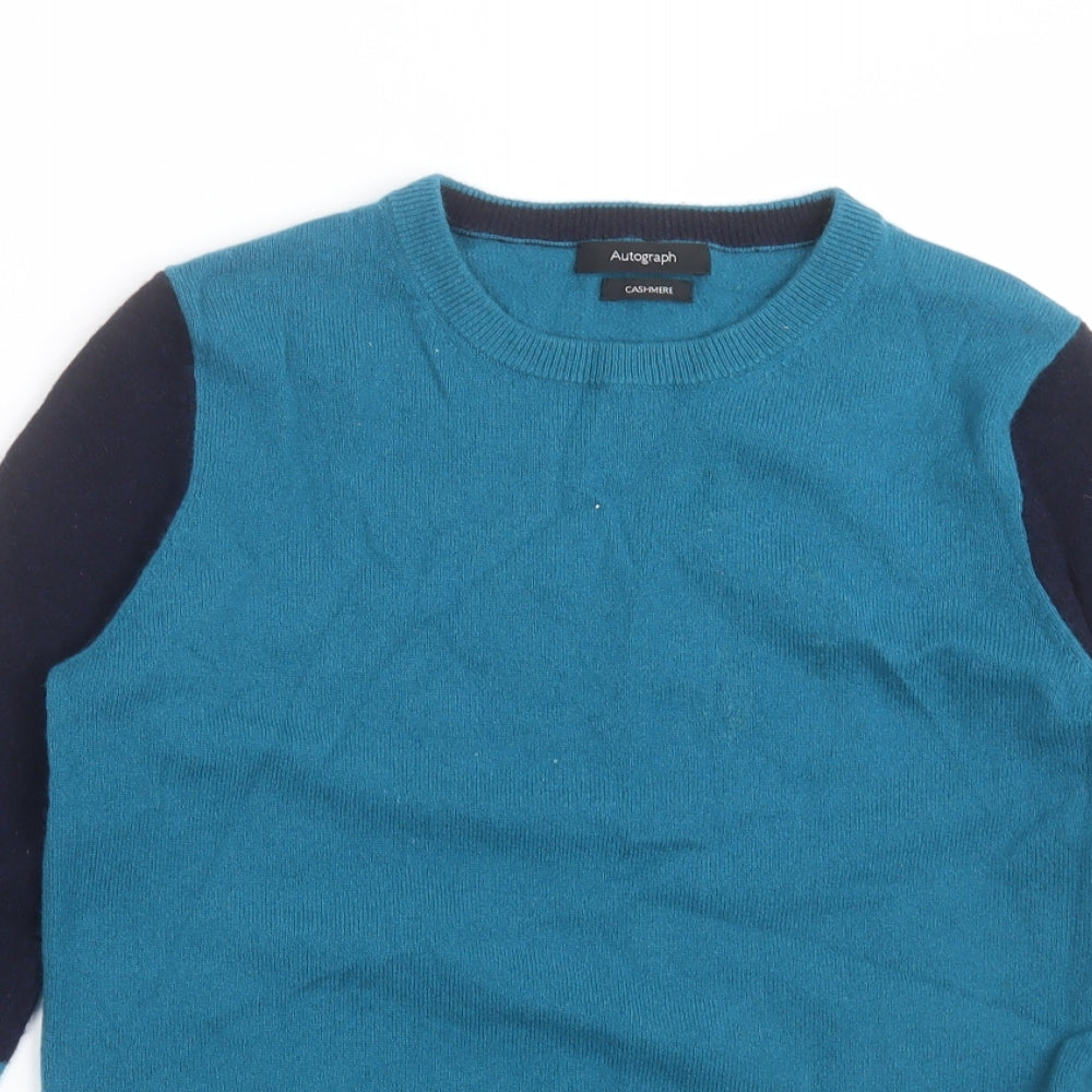 M&S Womens Blue  Cashmere Basic T-Shirt Size 10 Round Neck